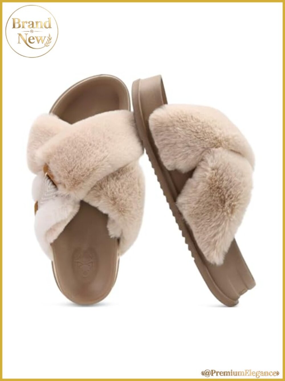 Fuzzy Faux Rabbit Fur Cross Band Arch Support Memory Foam Slippers